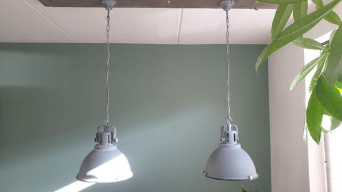 2x Brilliant Betonlook hanglamp / hanglampen Jesper Ø 38cm, Huis en Inrichting, Lampen | Hanglampen, Gebruikt, 75 cm of meer, Glas
