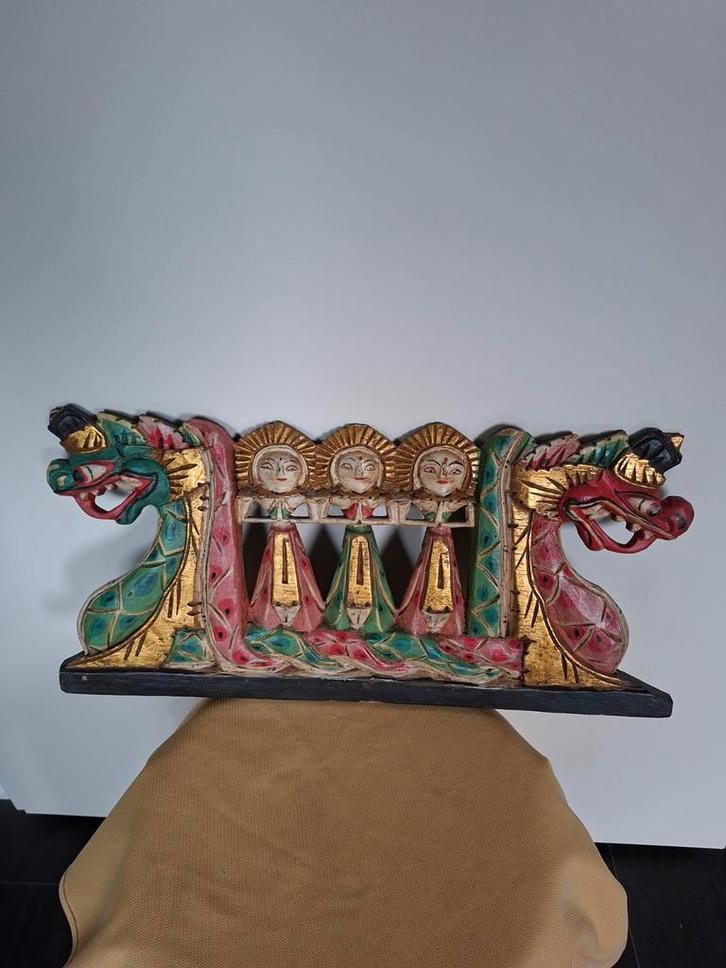 Oosters Houten Paneel met Draken en Figuren, Antiek en Kunst, Kunst | Niet-Westerse kunst, Ophalen