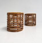 Set van 2 rotan designkrukjes van Tito Agnoli, 1960's, Huis en Inrichting, Krukjes, Overige materialen, Gebruikt, Ophalen of Verzenden
