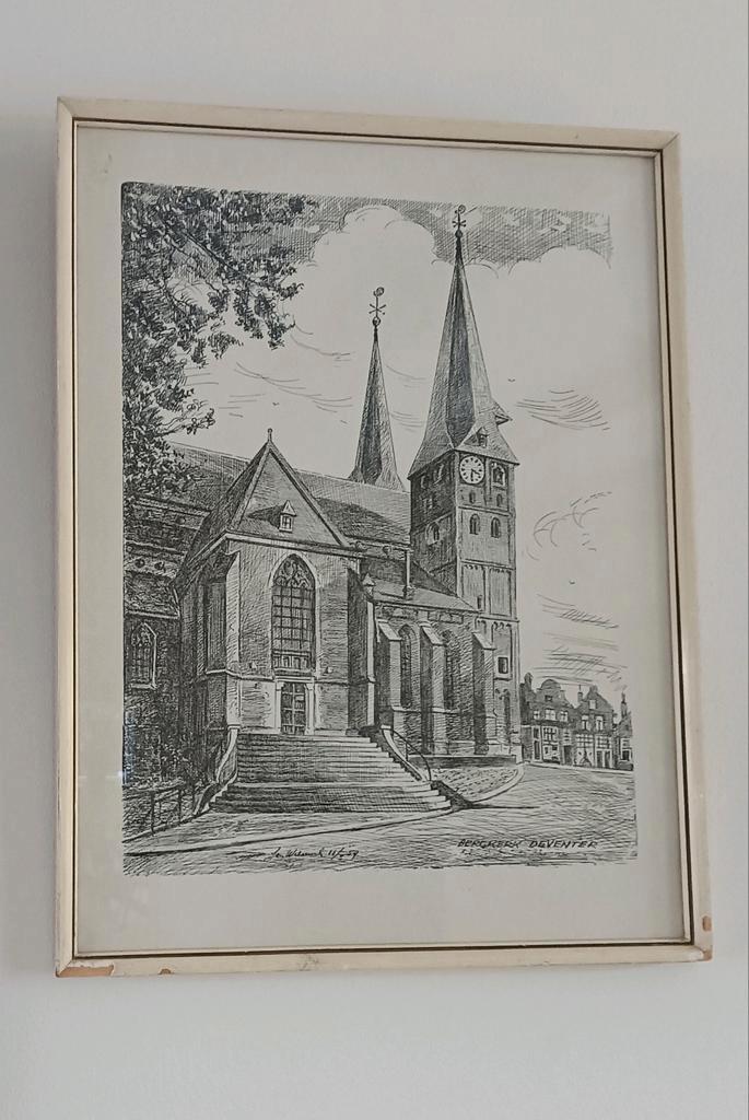 Jan Wilmink Ets - Bergkerk Deventer 1957, Antiek en Kunst, Kunst | Etsen en Gravures, Ophalen of Verzenden