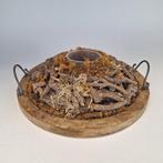 Houten plateau met krans van takken en bloempot, Overige materialen, Gebruikt, 40 cm of meer, Rond