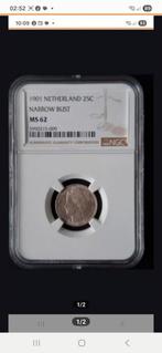 25 Cent (Kwartje) 1901 Brede Hals MS62 by NGC. Zeldzaam., Postzegels en Munten, Munten | Nederland, Zilver, 25 cent, Ophalen of Verzenden