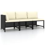 AANBIEDING | 3-delige Loungeset met kussens poly rattan zwar, Verzenden, Nieuw