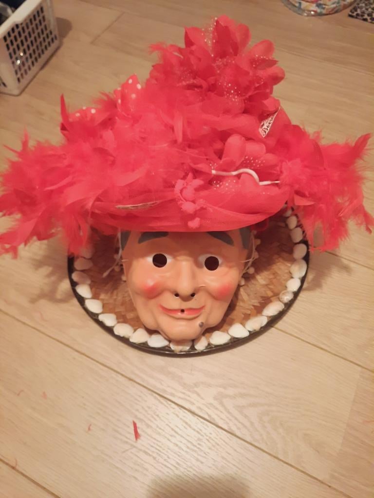 Leuke rode tulle, veren hoed, Ophalen of Verzenden, Zo goed als nieuw, Carnaval