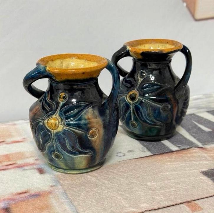 2x Vintage Belgische Vlaamse Tourhout Pottery vaas vazen, Antiek en Kunst, Antiek | Vazen, Ophalen of Verzenden