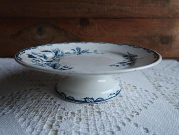 Antieke compotier op voetje beboterd SCM etruria blauw beschikbaar voor biedingen