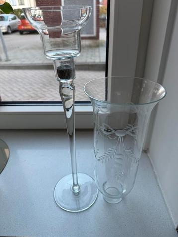 2 Stijlvolle Glazen Kandelaars - Kaars & Waxinelicht beschikbaar voor biedingen