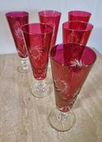 6 x bohemia geslepen kristal ruby champagneglazen, Verzamelen, Glas en Borrelglaasjes, Ophalen of Verzenden, Zo goed als nieuw