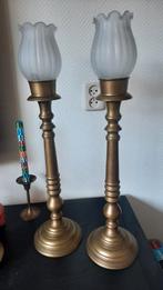 Twee robuuste messing kandelaars, lees de beschrijving, Huis en Inrichting, Woonaccessoires | Kandelaars en Kaarsen, Ophalen of Verzenden