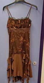 Feestelijk jurkje + pailletten bolero brons bruin S nr 47673, Kleding | Dames, Bruin, Verzenden, ., Zo goed als nieuw