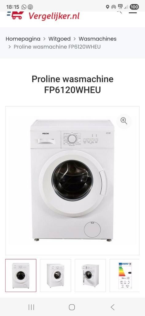 Proline FP6120WHEU Wasmachine - Voorlader, Witgoed en Apparatuur, Wasmachines, 4 tot 6 kg, 85 tot 90 cm, 1200 tot 1600 toeren