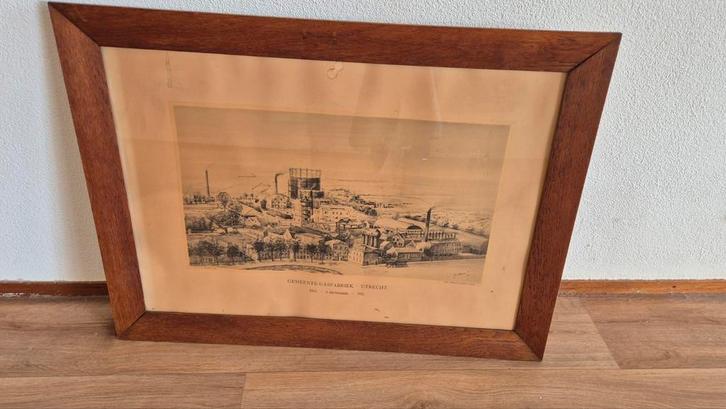 Oude prent Gemeente Gasfabriek Utrecht, Antiek en Kunst, Kunst | Etsen en Gravures, Ophalen