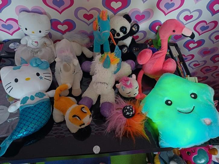 Knuffel verzameling - Hello Kitty, Eenhoorn, Flamingo, Kinderen en Baby's, Speelgoed | Knuffels en Pluche, Gebruikt, Overige typen