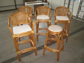 Set van 5 vintage bamboe barkrukken beschikbaar voor biedingen