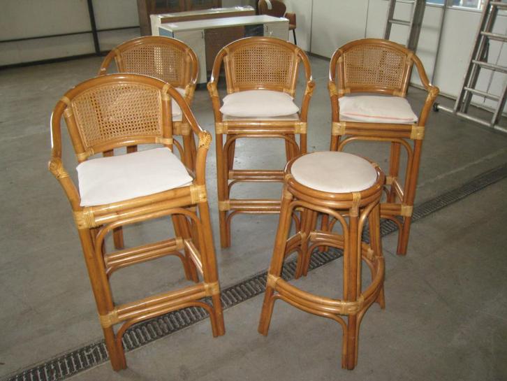 Set van 5 vintage bamboe barkrukken, Huis en Inrichting, Barkrukken, Gebruikt