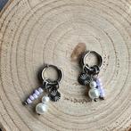 Oorbellen Chirurgisch Staal Oorringen met bedels lila kralen, Overige materialen, Hangers, Verzenden, Paars