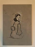 Kimono Vrouw - Modern Schilderij op Doek - Houtskoolschets, Ophalen
