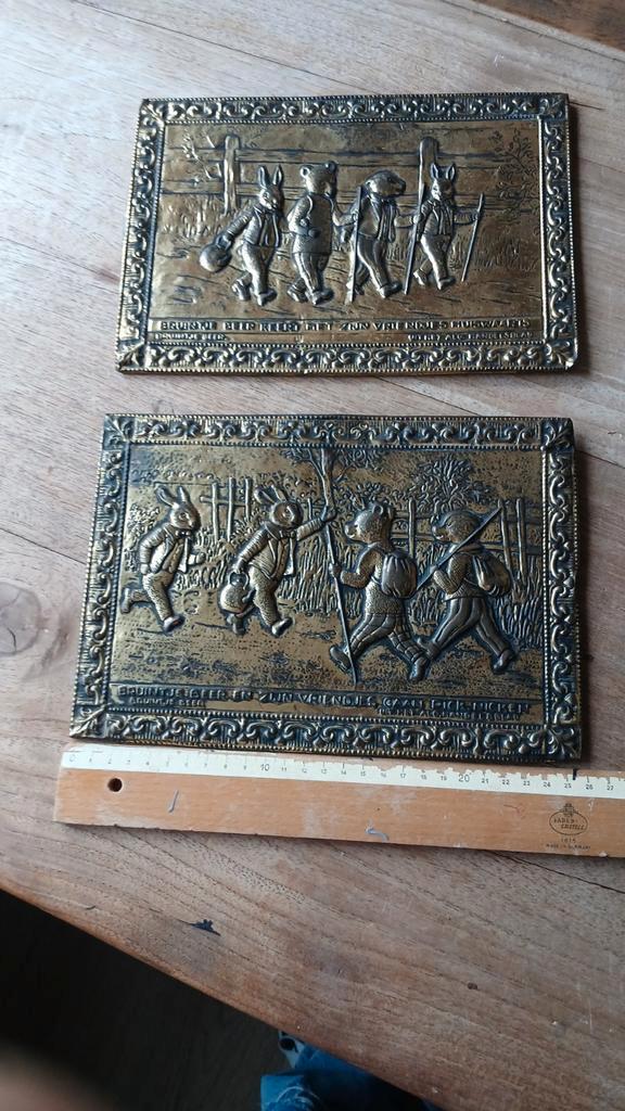 Bruintje Beer Messing Wandplaten Vintage '50-'60, Antiek en Kunst, Antiek | Wandborden en Tegels, Ophalen of Verzenden