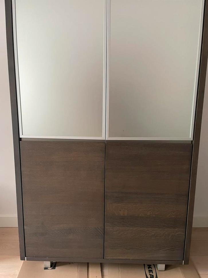 Grote/ vitrinekast smoked maasief eiken, Huis en Inrichting, Kasten | Vitrinekasten, Gebruikt, 200 cm of meer, 100 tot 150 cm