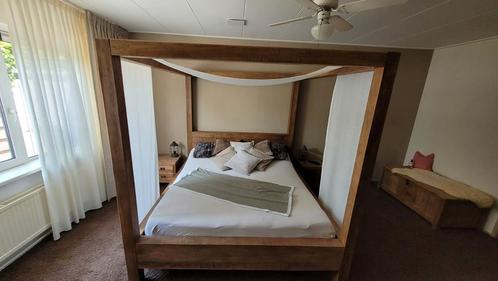 Complete slaapkamer met hemelbed teak driftwood, Huis en Inrichting, Slaapkamer | Complete slaapkamers, Gebruikt, Tweepersoons