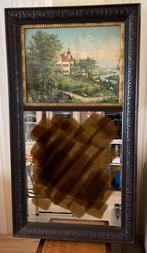 Antieke Duitse spiegel met oleografie, eind 19de eeuw, Ophalen, Rechthoekig, Minder dan 100 cm