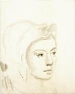 Onvermelde Maker inkttekening "Gezicht Jonge Vrouw", Huis en Inrichting, Woonaccessoires | Schilderijen, Tekeningen en Foto's