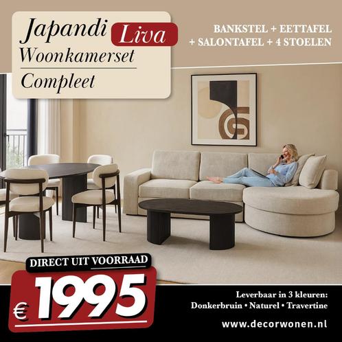Complete japandi woonkamer bankstel + tafels 4 stoelen 1995,, Huis en Inrichting, Banken | Complete zithoeken, Nieuw, Overige materialen