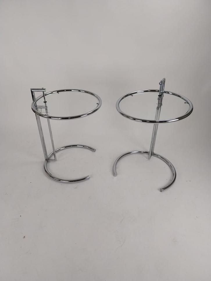 twee chromen bijzettafels: ontwerp Eileen Gray, Huis en Inrichting, Tafels | Kaptafels, Zo goed als nieuw, Minder dan 100 cm, 50 tot 100 cm