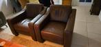Twee club fauteuils vol-aniline leer bruin, Huis en Inrichting, Fauteuils, Ophalen, Strak modern, Gebruikt, 75 tot 100 cm