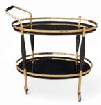 966. Messing theewagen met zwart glas, midden 20e eeuw, Ophalen of Verzenden