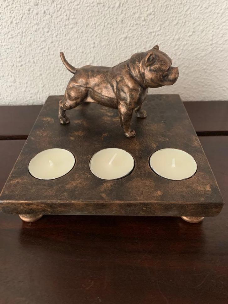 Buldog op gedenk plateau in de kleuren brons, zilver, zwart, Dieren en Toebehoren, Honden-accessoires, Nieuw, Ophalen of Verzenden