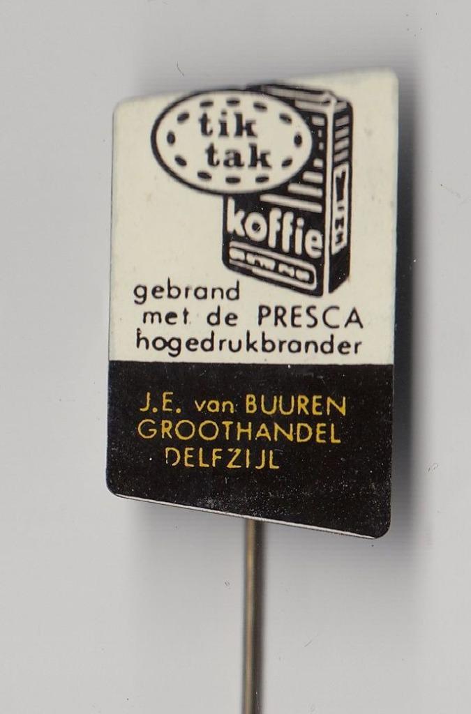TikTak Koffie Delfzijl van Buuren speldje, Verzamelen, Speldjes, Pins en Buttons, Gebruikt, Speldje of Pin, Overige onderwerpen
