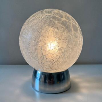2x Vintage tafellamp bol craqueléglas, chromen voet - Doria beschikbaar voor biedingen