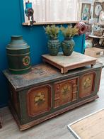 Groot antieke beschilderde bruidskist uit 1855, Ophalen, Gebruikt, 100 tot 150 cm, 50 tot 75 cm