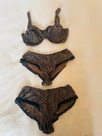 Primadonna bruin zwart lingerie setje beugel BH 80F slips 42, Prima Donna, Verzenden, Zwart, Setje