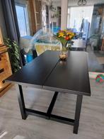 Zwarte Uitschuifbare Massief Houten Eettafel, Huis en Inrichting, Tafels | Eettafels, Ophalen, 50 tot 100 cm, Zo goed als nieuw