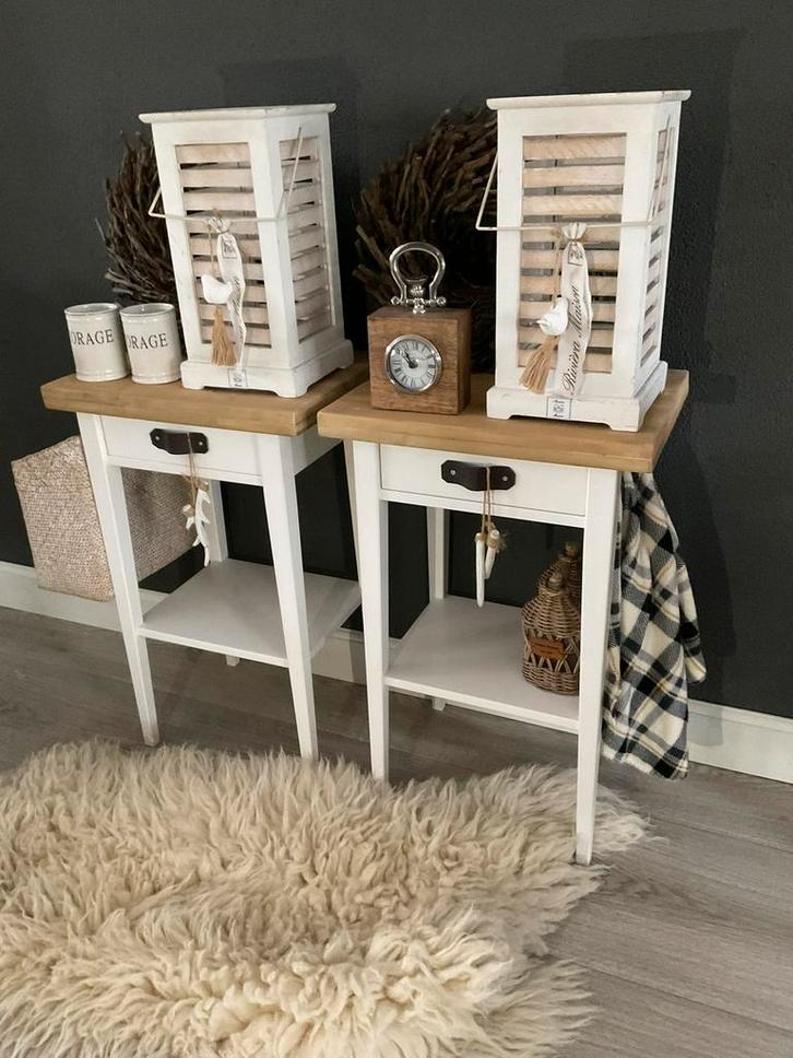 Nachtkastjes Wit & Wagondelen Wood & Tuigleer Kastjes, Huis en Inrichting, Slaapkamer | Nachtkastjes, Zo goed als nieuw, Ophalen of Verzenden