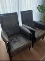 2 zwarte lederen  fauteuils, Ophalen of Verzenden, Zo goed als nieuw, Hout, 50 tot 75 cm