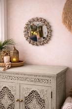 Ronde spiegel met bladdecor – Ø 40 cm – boho & vintage stijl, Huis en Inrichting, Minder dan 50 cm, Rond, Ophalen of Verzenden