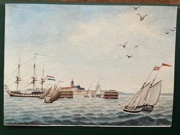 Oude Prentbriefkaart - Postvaart Willem III en Mary beschikbaar voor biedingen