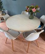 Ronde witte eiken eettafel 120cm met 5 stoelen, Huis en Inrichting, Tafels | Eettafels, Ophalen, Gebruikt, 100 tot 150 cm, Vijf personen of meer