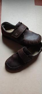 Brede leest herenschoenen met klittenband maat 43, Loafers, Helvesko, Bruin, Ophalen of Verzenden