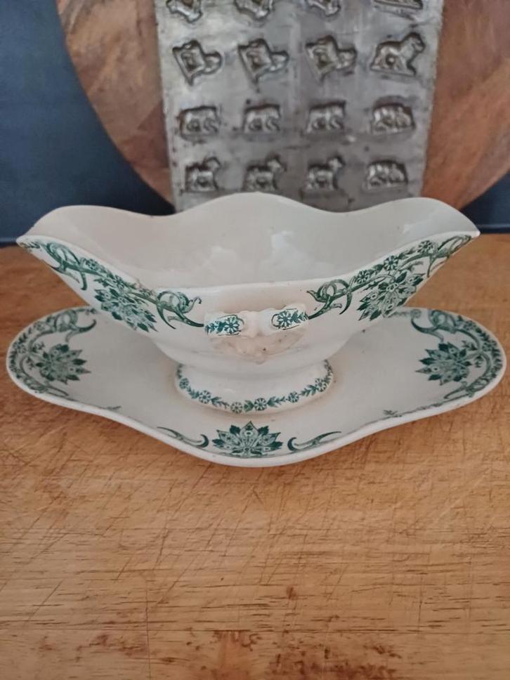 Grote antiek Franse Sauciere Terre de Fer, Antiek en Kunst, Antiek | Servies los, Verzenden