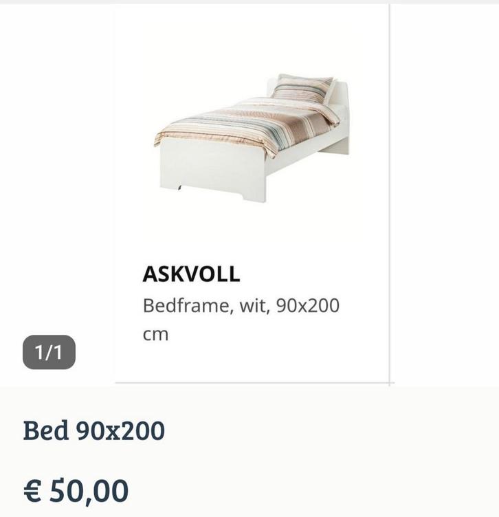 Bed (Ikea) 90x200, Huis en Inrichting, Slaapkamer | Bedden, Zo goed als nieuw, Eenpersoons, 90 cm, Hout, Wit, Ophalen of Verzenden