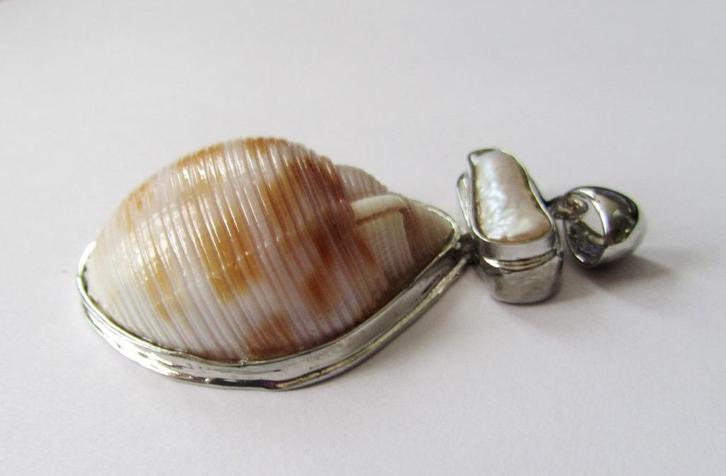 Prachtige grote hanger met parel, slakkenhuis en parelmoer, Sieraden, Tassen en Uiterlijk, Kettinghangers, Nieuw, Steen of Mineraal