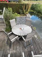 Tuinset met 4 verstelbare stoelen, incl. bijpassende kussens, Tuin en Terras, Tuinsets en Loungesets, Ophalen, 4 zitplaatsen, Gebruikt