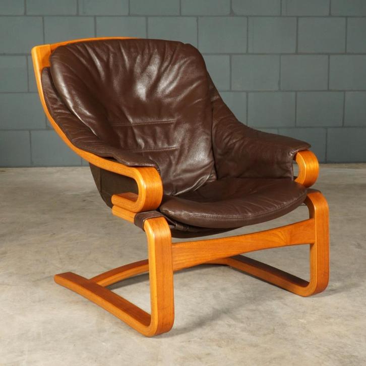 Deens design “Apollo” fauteuil – Svend Skipper – jaren 70, Huis en Inrichting, Fauteuils, Zo goed als nieuw, Hout, Leer, 50 tot 75 cm