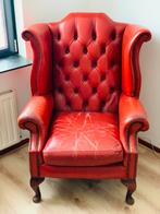 Rode Chesterfield oor fauteuil, Huis en Inrichting, Fauteuils, Ophalen, Zo goed als nieuw, 75 tot 100 cm
