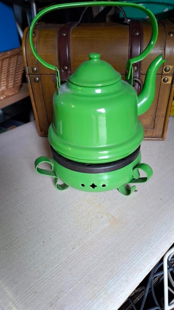 Schitterend groen emaille theelichtje theepot koffiepot, Antiek en Kunst, Ophalen of Verzenden