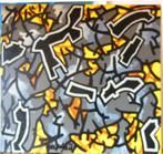 Joep Buijs(1962)Olie op doek"Abstracte Compositie Haring"Ges, Ophalen of Verzenden